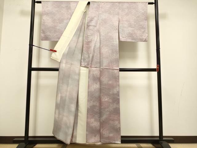 平和屋着物▽上質な小紋　単衣　草葉文　暈し染め　正絹　逸品　DABG3934du