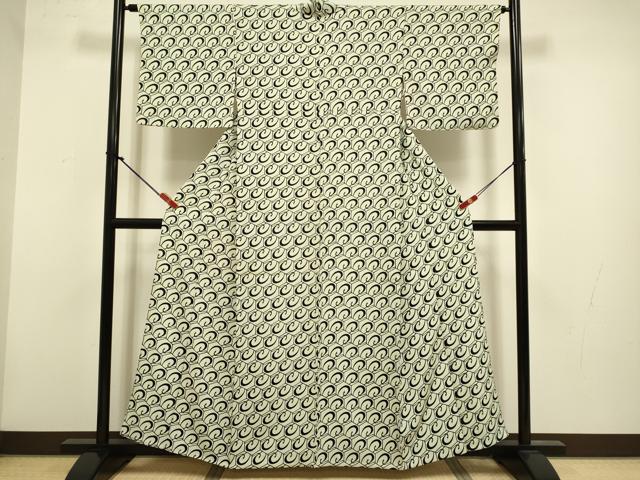 平和屋着物▽上質な小紋　単衣　型染　亀甲文　正絹　逸品　DABG3967du