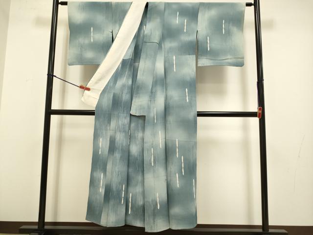平和屋着物▽上質な小紋　単衣　霞文　暈し染め　地紋起こし　正絹　逸品　DABG3968du