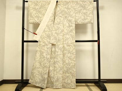 平和屋着物▽本塩沢　単衣　草花文　正絹　逸品　DABG3976du