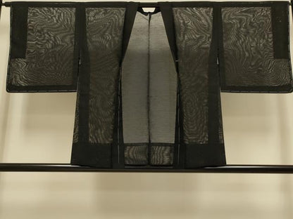 平和屋着物▽羽織　スリーシーズン　春夏秋　塵除け　流水文　黒地　正絹　逸品　DABG3978du