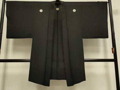 平和屋着物▽男性　黒紋付長羽織　スリーシーズン　春夏秋　塵除け　正絹　逸品　DABG3979du