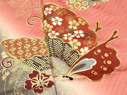 平和屋着物■上質な小紋　駒刺繍　花蝶文　暈し染め　金彩　正絹　逸品　DABG4024qp