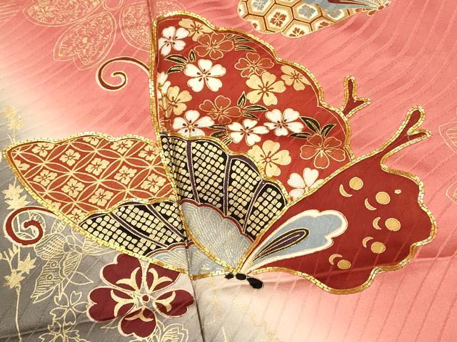 平和屋着物■上質な小紋　駒刺繍　花蝶文　暈し染め　金彩　正絹　逸品　DABG4024qp