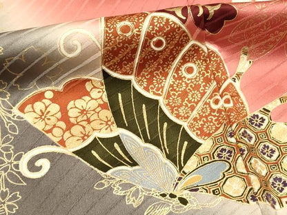 平和屋着物■上質な小紋　駒刺繍　花蝶文　暈し染め　金彩　正絹　逸品　DABG4024qp