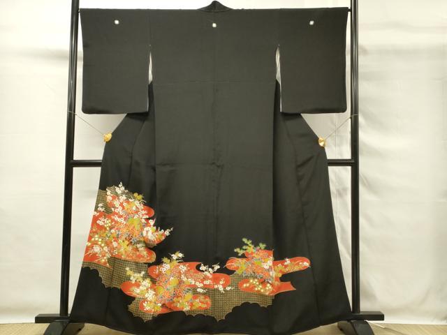 平和屋着物■豪華黒留袖　駒刺繍　花鳥文　金彩　正絹　逸品　DABG4141qp