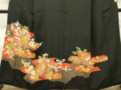 平和屋着物■豪華黒留袖　駒刺繍　花鳥文　金彩　正絹　逸品　DABG4141qp