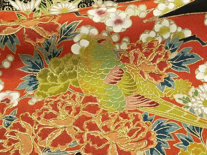 平和屋着物■豪華黒留袖　駒刺繍　花鳥文　金彩　正絹　逸品　DABG4141qp