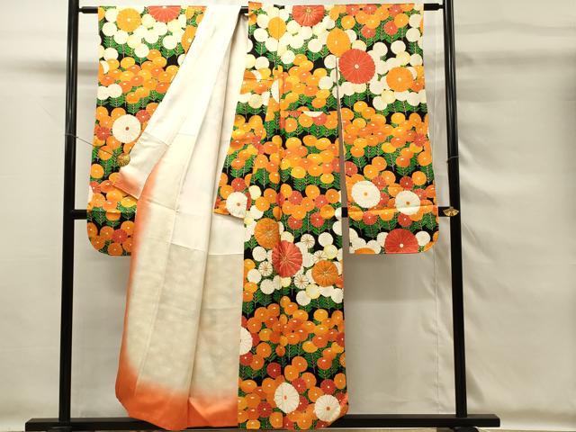 平和屋着物■豪華振袖　駒刺繍　菊尽くし　黒地　金彩　正絹　逸品　DABG4150qp