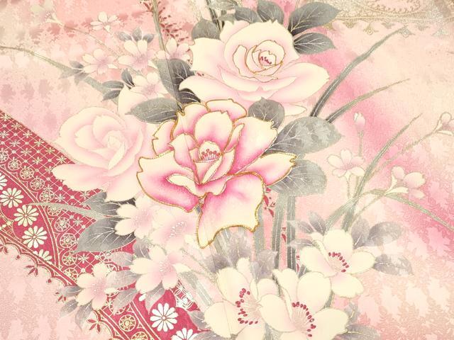 平和屋着物■豪華振袖　駒刺繍　草花文　薔薇　バラ　暈し染め　金銀彩　やまと誂製　正絹　逸品　DABG4151qp