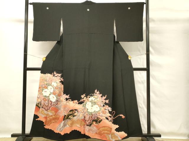 平和屋着物■豪華黒留袖　刺繍　花車文　金銀彩　正絹　逸品　DABG4167qp