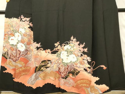 平和屋着物■豪華黒留袖　刺繍　花車文　金銀彩　正絹　逸品　DABG4167qp