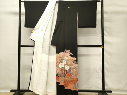 平和屋着物■豪華黒留袖　刺繍　花車文　金銀彩　正絹　逸品　DABG4167qp