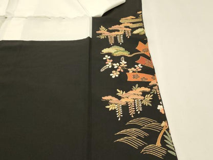 平和屋着物■豪華黒留袖　駒刺繍　束ね熨斗花松文　正絹　逸品　DABG4174qp