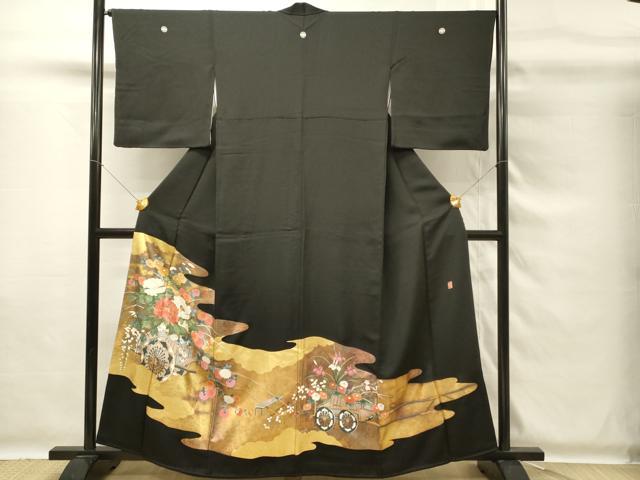 平和屋着物■豪華黒留袖　作家物　刺繍　花車文　金彩　正絹　逸品　DABG4177qp