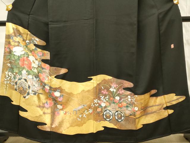 平和屋着物■豪華黒留袖　作家物　刺繍　花車文　金彩　正絹　逸品　DABG4177qp