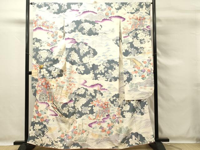 平和屋着物■豪華振袖　駒刺繍　御所車花文　銀彩　正絹　逸品　DABG4193qp