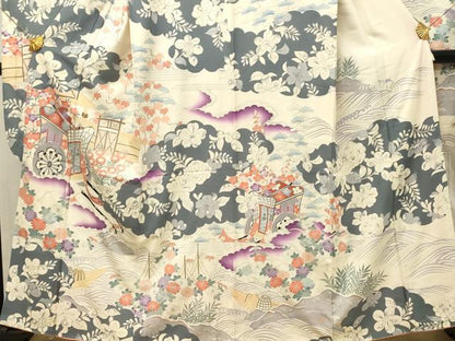 平和屋着物■豪華振袖　駒刺繍　御所車花文　銀彩　正絹　逸品　DABG4193qp