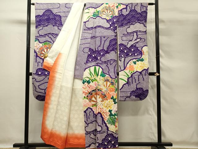 平和屋着物■豪華振袖　駒刺繍　絞り　片輪車花文　金彩　正絹　逸品　DABG4194qp