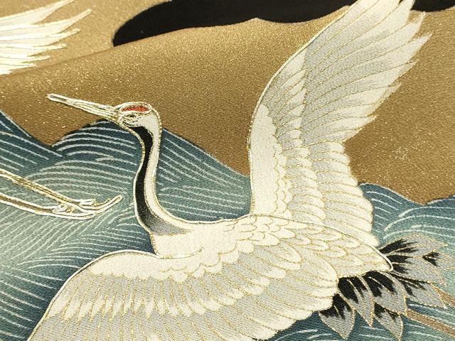 平和屋着物■豪華黒留袖　駒刺繍　飛鶴松文　金彩　正絹　逸品　DABG4199qp