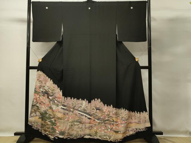 平和屋着物■豪華黒留袖　友禅　風景花文　松竹梅　正絹　逸品　DABG4208qp