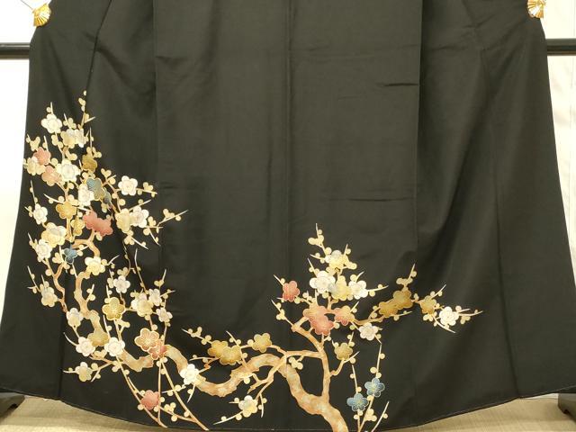 平和屋着物■豪華黒留袖　駒刺繍　枝花文　金彩　正絹　逸品　DABG4213qp