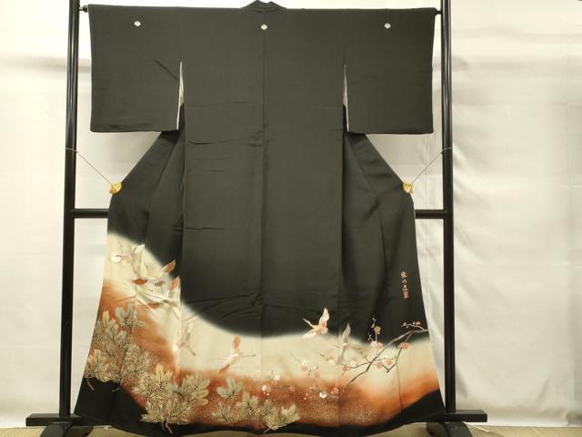 平和屋着物■豪華黒留袖　作家物　染の匠　駒刺繍　飛鶴松文　金彩　正絹　逸品　DABG4214qp