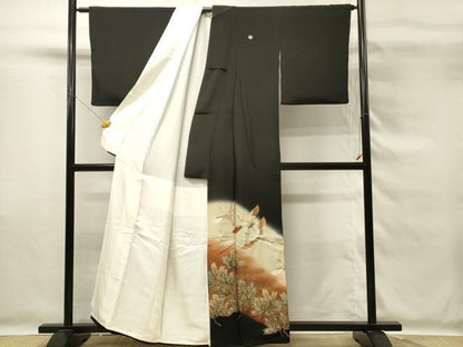 平和屋着物■豪華黒留袖　作家物　染の匠　駒刺繍　飛鶴松文　金彩　正絹　逸品　DABG4214qp
