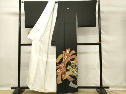 平和屋着物■豪華黒留袖　作家物　駒刺繍　束ね熨斗飛鶴花文　金彩　正絹　逸品　DABG4215qp