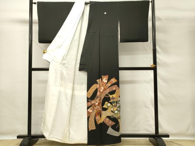 平和屋着物■豪華黒留袖　作家物　駒刺繍　束ね熨斗飛鶴花文　金彩　正絹　逸品　DABG4215qp