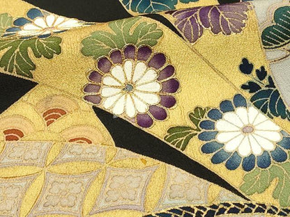 平和屋着物■豪華黒留袖　作家物　駒刺繍　束ね熨斗飛鶴花文　金彩　正絹　逸品　DABG4215qp