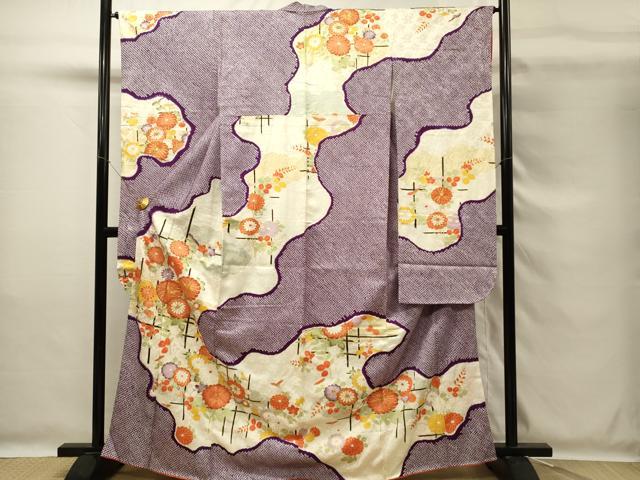 平和屋着物■豪華振袖　駒刺繍　絞り　草花文　菊　金彩　正絹　逸品　DABG4218qp