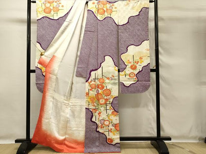 平和屋着物■豪華振袖　駒刺繍　絞り　草花文　菊　金彩　正絹　逸品　DABG4218qp