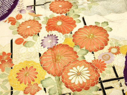 平和屋着物■豪華振袖　駒刺繍　絞り　草花文　菊　金彩　正絹　逸品　DABG4218qp