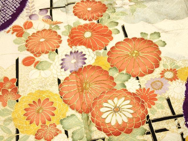 平和屋着物■豪華振袖　駒刺繍　絞り　草花文　菊　金彩　正絹　逸品　DABG4218qp