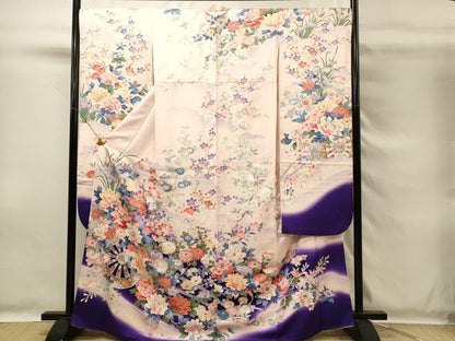 平和屋着物■豪華振袖　花車文　牡丹　暈し染め　銀彩　正絹　逸品　DABG4219qp
