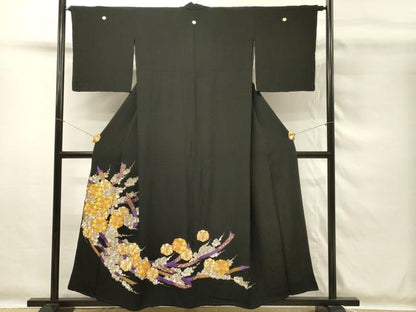 平和屋着物■豪華黒留袖　駒刺繍　舞梅文　金銀糸　正絹　逸品　DABG4227qp