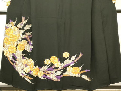 平和屋着物■豪華黒留袖　駒刺繍　舞梅文　金銀糸　正絹　逸品　DABG4227qp