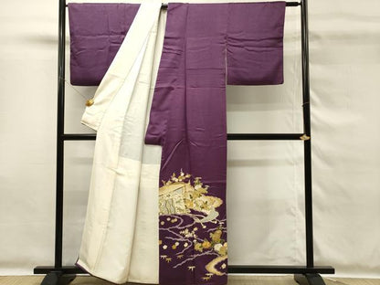 平和屋着物■豪華色留袖　駒刺繍　几帳風景花文　金彩　正絹　逸品　DABG4228qp