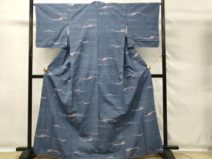 平和屋着物■小千谷紬　結城織　手むすび　幾何学文　反端付き　正絹　逸品　DABG4230qp