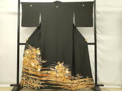 平和屋着物■豪華黒留袖　駒刺繍　菊　霞文　金彩　正絹　逸品　DABG4236qp