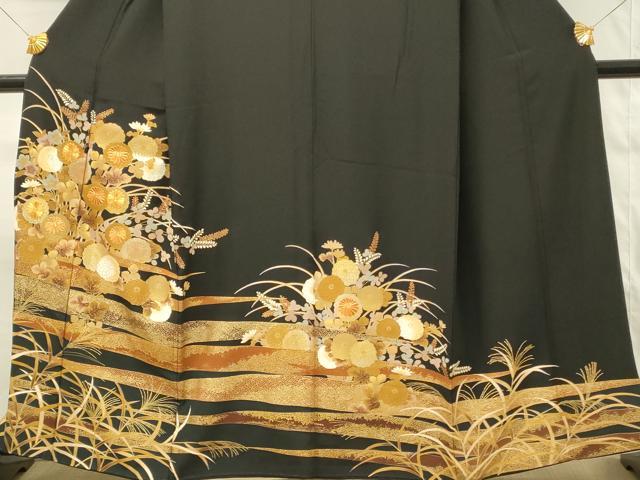 平和屋着物■豪華黒留袖　駒刺繍　菊　霞文　金彩　正絹　逸品　DABG4236qp