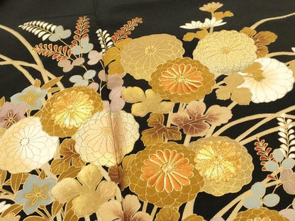 平和屋着物■豪華黒留袖　駒刺繍　菊　霞文　金彩　正絹　逸品　DABG4236qp