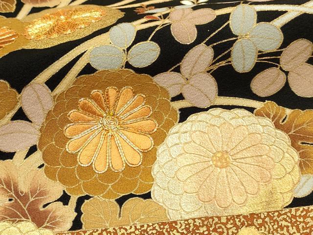 平和屋着物■豪華黒留袖　駒刺繍　菊　霞文　金彩　正絹　逸品　DABG4236qp