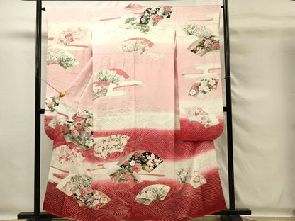 平和屋着物■豪華振袖　駒刺繍　型染め　地紙花鳥文　牡丹　暈し染め　金彩　正絹　逸品　DABG4245qp