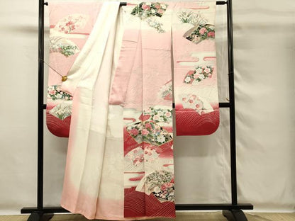 平和屋着物■豪華振袖　駒刺繍　型染め　地紙花鳥文　牡丹　暈し染め　金彩　正絹　逸品　DABG4245qp