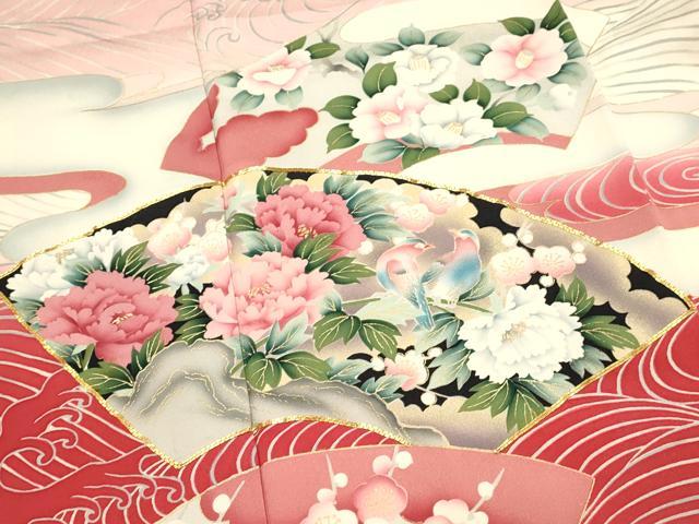 平和屋着物■豪華振袖　駒刺繍　型染め　地紙花鳥文　牡丹　暈し染め　金彩　正絹　逸品　DABG4245qp