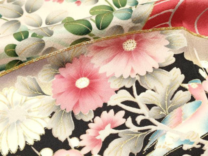 平和屋着物■豪華振袖　駒刺繍　型染め　地紙花鳥文　牡丹　暈し染め　金彩　正絹　逸品　DABG4245qp
