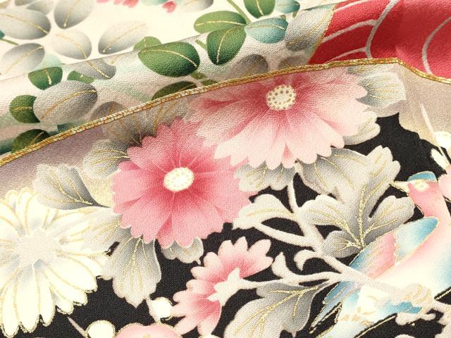 平和屋着物■豪華振袖　駒刺繍　型染め　地紙花鳥文　牡丹　暈し染め　金彩　正絹　逸品　DABG4245qp