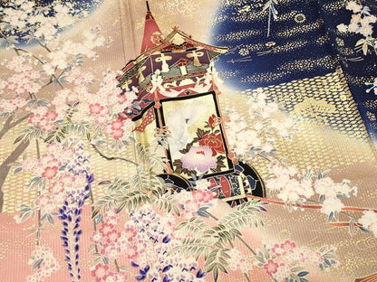 平和屋着物■豪華振袖　山車　枝桜　藤　暈し染め　金彩　正絹　逸品　DABG4247qp